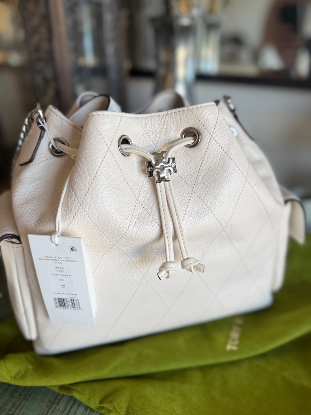 Tory Burch Charlie Quilted Shoulder Bag -Light Cream - SMALL